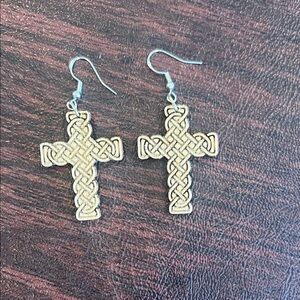 Intricate Gold Cross Earrings